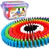 BAKAJI Set da 200 Tasselli Gioco Mattoncini Domino Legno Colorato, Giocattolo per Bambini, Adulti, Ragazzi, Costruzioni e Percorsi ad Effetto, Giochi di Abilità per Tutte le Età, Giocattoli da Tavola