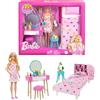 Barbie - Set Camera da letto di Barbie, include una bambola in pigiama rosa e pantofole, un gattino, letto, specchiera e comodino, 20+ accessori a tema, giocattolo per bambini, 3+ anni, HPT55