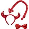 W WIDMANN MILANO Party Fashion, SET DIAVOLO CON SEQUIN Costume, corna, papillon, coda, tessuto glitter rosso, resistente, perfetto per Halloween, carnevale, feste a tema, marca
