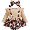Generico Costume Halloween Bambina Vestito Zucca Bimba Tutine Elegante Costume Halloween Neonata Body Con Fascia Completo Costumi Fantasma Bambina Pagliacetto Arancione Nera Feste Carnevale Cosplay