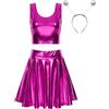 Sinleey Donna Costume Alien Bambina Spaziale Cerchietto Metallico Top Corto Glitter Mini Gonna Skater Abito Rave Olografico Costume Carnevale Abbigliamento Party