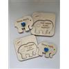 Generico Regalo madrina/padrino battesimo in legno personalizzati con nomi- regalo personalizzato - nascita- battesimo- bambini- bomboniere 10cmx10cm (Elefante Blu)