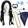 I LOVE FANCY DRESS LTD Costume da rapper anni '90, set con parrucca nera con dreadlock, pizzetto finto, catena dorata, bandana blu, scherzo, occhiali hippy blu, travestimento per Halloween