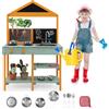 COSTWAY Cucina Giocattolo per Giardino con Vaso da Piantinaggio Trasparente, Rubinetto e Lavandino Rimovibile, Cucina in Legno di Abete per Bambini, Set Cucina con 8 Accessori (Verde e Arancio)