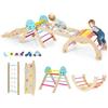 COSTWAY 8 in 1 Set da Arrampicata per Bambini, Giocattoli da Arrampicata in Legno con Triangolo Arco Rampa e Corda, Giochi Montessori per Bambini 1 Anni + (Astronauta 4 pezzi, Colorato)