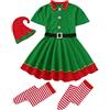 Generico Vestito Elfo Set Famiglia: Costume Elfo 4 Pezzi - Gonna Cappello Calzini/Cappellom Camicia Pantaloni per Natale St Patrick Day Carnevale e Cosplay Bambino Donna Uomo