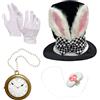 Generico Accessori per Costume Coniglio Bianco - Copricapo Peluche con Orecchie da Coniglio per Accessori Halloween e Pasqua - 4 Pezzi per Feste di Pasqua Halloween Costumi per Adulti
