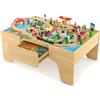COSTWAY Tavolo e Set di Trenini in Legno, Tavolo Reversibile e Staccabile e Binari in Legno Massiccio, Set da Gioco Creativo 84/80 Pezzi, per Bambini 3 Anni+ (Stile 1)