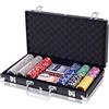 COSTWAY Poker Chips, Set da Poker con 300 Chips, Incluse 2 Carte da Poker 5 Dadi 1 Pulsante, Valigetta in Alluminio, Due Colori Disponibili (Nero)