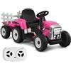 SOARS Trattore Elettrico per Bambini 12V con Rimorchio Rimovibile, Trattore Cavalcabile con Telecomando e Pedale Acceleratore, Veicolo con Multimedia, Clacson e Luci, Carico 30 kg (Rosa)