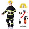 Generic Costume da Pompiere per Bambini, 8PCS Vigile del Fuoco Gioco con Estintore Giocattolo, Capo dei Pompieri Cosplay per Vestito Carnevale Halloween Esercitazioni Antincendio