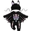 Generico Completo Neonato Halloween Cosplay Unisex Costume Pipistrello Vintage Divertente Costumi Di Halloween Tutina Da Neonato Jumpsuit Per Bambini Scheletro Con Cappello Vestito Da Carnevale