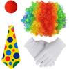 kkrrammii Set costume da clown arcobaleno parrucca afro guanti da clown naso e cravatta colorati pagliacci accessori cosplay per adulti circo carnevale performance