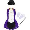 inlzdz Costume Carnevale Travestimenti Bambina Vestito Domatrice Circo con Cappello Bacchetta Magica Guanti Tutu da Danza Classica per Halloween Natale A Viola 11-12 anni