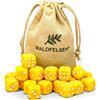 Waldfelsen 6, 12, 20, 30 o 50 dadi di alta qualità, dimensioni standard 16 mm, dadi acrilici, dadi da gioco, 6 lati, set di accessori da gioco con sacchetto di stoffa (giallo, 20 pezzi)