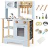 COSTWAY Cucina Giocattolo in Legno per Bambini, Set Cucina Gioco con Lavagna e Accessori Completi, Gioco di Finzione per Bambini 3+ Anni, 61,5 x 26 x 85 cm