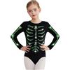 TiaoBug Ragazze Costume da Scheletro per Halloween Carnevale Body Ginnastica Artistica Manica Lunga Balletto Leotards Costume Cosplay Abito Travestimento Verde 7-8 anni