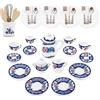 Odoria 1/12 Servizio da Tè Porcellana 15Pzs Miniaturas Accessori Casa Bambole con 16Pzs Piatti Posate e Utensili Cucina Miniatura, Plaid Blu