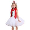 Generico Set di costumi cosplay per ragazze da pupazzo di neve, abito in tulle con fascia per capelli in stile cartone animato e sciarpa rossa per bomboniere natalizie (3-4 anni)
