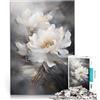 AITEXI Puzzle 1000 pezzi per adolescenti Fiori bianchi su nero Difficile da completare ma divertente e umoristico Migliorare la memoria 52x38cm