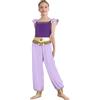 YEAHDOR Costume Odalisca Araba Danzatrice del Ventre Bambina Abito da Ballo Indiano Arabo Vestito Principessa Jumpsuit con Pantaloni Tulle Costume Halloween Viola 13-14 anni