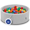 KiddyMoon 90X30cm/300 Palline ∅ 7CM Piscina di Palline Colorate per Bambini Tondo Fabbricato in EU, Grigio Ch:Giallo/Verde/Blu/Rosso/Arancione
