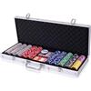 RELAX4LIFE Set Poker 500/300 Pezzi con Custodia in Alluminio Rigido, Include Carte, Dadi, Tessuto da Gioco e Pulsante Dealer,Per Serate Poker, Blackjack (Argento - Gettoni ad Adesivo, 300 Gettoni)