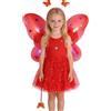 Generic Costume Fatiina Bambina, VestitoPixie Magica della Foresta Bambine, CostumeFatina 4Pcs Fata Ragazza Vestito Principessa Farfalla conAli Bacchetta tutù Cintura Vestito Carnevalle (Red, 3-10 Years)