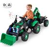RELAX4LIFE Trattore Elettrico 4 in 1 per Bambini, Escavatore e Bulldozer con Rimorchio, Pala e Ruote Antiscivolo, Veicolo da Cantiere con Sedile Regolabile, Luci LED per Bambini di 3+ Anni (VERDE)