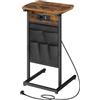 HOOBRO Tavolino da Divano con Stazione di Ricarica, Forma a C, 1 Presa e 2 USB, con Tasca in Tessuto, per Soggiorno, Camera, Studio, Ufficio, Marrone Vintage e Nero EBF40CSF01