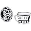 Bling Jewelry Set di Due Tazze da Viaggio Caffè & Amore San Valentino Multi Cuore Filigrana Aperta Ciondolo Perline Per Donne Adolescenti Argento Sterling Ossidato .925 Adatto a Bracciale Europeo