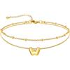 U7 Bracciale Cavigliera Donna con Ciondolo Iniziale W Personalizzato in Acciaio Inossidabile, Cavigliera Doppio Strato con Lettera A colore Oro, Gioielli per Estiva e Vacanze
