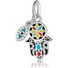 Magic Charms Evil Eye Hamsa Hand Charms 925 Sterling Silver Evil Eye Fatima Bead Colgante Charm per Mujer Snake européen Bracciale des charles éblouissants, A-Hamsa Hand