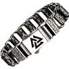 ForFox Bracciale valknut vichingo punk bracciale a maglie larghe in acciaio inossidabile al titanio con rune per uomo 22cm
