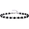 YUGNA Bracciale con perle rotonde da 4 mm in tormalina nera e selenite, taglio liscio, chiusura regolabile placcata argento, lunghezza 7 pollici.|LNK_YG_07188