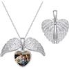 ZqlDDayUP Collana con foto personalizzata Ciondolo a forma di cuore con foto e ali d'angelo Ciondolo a forma di cuore personalizzato Collana con gioielli commemorativi personalizzati Regali per donne