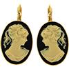 Mokilu' - Gioielli - Orecchini Vintage - Donna - Ottone dorato 24kt - Cammeo Centrale Ovale Nero