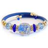 Venezia Classica - Bracciale da Donna con perle in Vetro di Murano Originale e vera pelle Toscana, Collezione Diana, con foglia in oro 24kt, Made in Italy certificato (Blu)