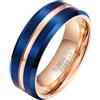 KnSam Anello in tungsteno da 8 mm, anello da coppia spazzolato, anello di fidanzamento da uomo, oro rosa, blu, misura 47-72, Tungsteno, Senza zirconi