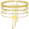 FindChic Set Cavigliere Donna 3 Pezzi in Acciaio Inossidabile Placcato Oro Catenina Serpente Piatta+Cubana+Zirconia Cubica 22+5cm Regolabile Gioielli Impermeabili Estate