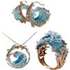 WUFBUW Ocean's Oath Necklace, Ocean's Oath Jewelry Set, Ocean Wave Earrings Rings Necklace Set, Blue Ocean Wave Earrings Rings Necklace Pendant Set for Women (Set)