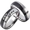 Schmuck Depot Coppia di anelli e fedi nuziali in acciaio inox con 6 zirconi (3 neri e 3 bianco) - Coppia di anelli di fidanzamento/anelli dell'amicizia con incisione | modello 3140