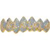 AHTCPO Grillz Hip Hop Placcati Oro con Strass CZ Blu & Bianco - Set di Dentari Superiori & Inferiori Regolabili Brillanti per Feste & Spettacoli(Gold Lower Teeth)