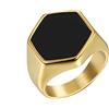 PAMTIER Anello da Mignolo da Uomo in Acciaio Inossidabile Anelli con Sigillo in Smalto Nero Quadrata Semplice Fede Nuziale Esagonale Oro Taglia 17