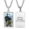 INBLUE Personalizzato Hip Hop Memoria Foto Collana per Uomo Doppio Lato Personalizzato Rame Metallo Ciondolo Inciso Testo Cuore & Rettangolo Collana Gioielli Moda Regalo (G1, 30 Pollici)
