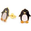 Monkimau Orecchini da donna a forma di pinguino, in ottone placcato oro dipinto a mano