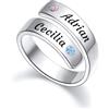 MMXX Anello a Spirale Personalizzato per Donna in Argento Sterling 925 Regolabile Fascia Aperta 2 Nomi Anello con Pietre Portafortuna Anello di Promessa Regali per Matrimonio e Fidanzamento - B