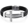 Wycian Bracciale Cuoio Nero Uomo, Bracciale Uomo Pelle Intrecciato Acciaio Inossidabile Attraverso 21X1.2CM Uomo Fidanzato Gioielli Regalo