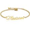 MMXX Bracciale con Nome Personalizzato o Cavigliera per Donna Bracciali Personalizzati con Targhetta in Oro/Argento/Oro Rosa con Pietra Portafortuna Regalo per Madre Fidanzata Figlia - A1