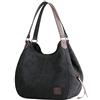DOURR Borsa a tracolla da donna multitasche in tela di cotone alla moda, Nero - Taglia L, Medium